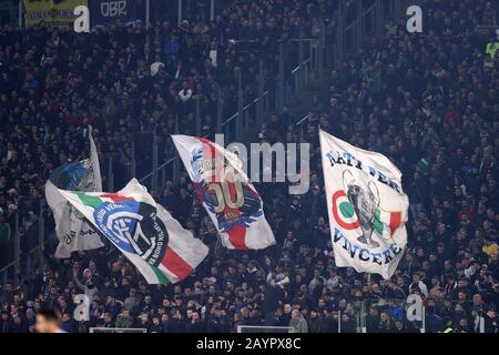 Stadio Olympico, Rome, Italy. 16th Feb, 2020. Serie A Football, Lazio versus Inter Milan; supporetrs of internazionale shows their colours Credit: Action Plus Sports/Alamy Live News Stock Photo