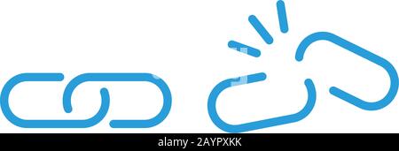 Broken chain link or disconnect line and healthy link icon. Editable stroke. Simple icon for apps and websites. Stock Vector illustration isolated Stock Vector