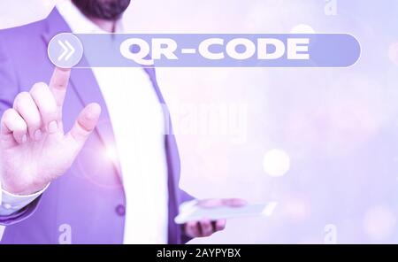 Handwriting text writing Qr Code. Conceptual photo the trademark for a type of matrix barcode A machinereadable code Stock Photo