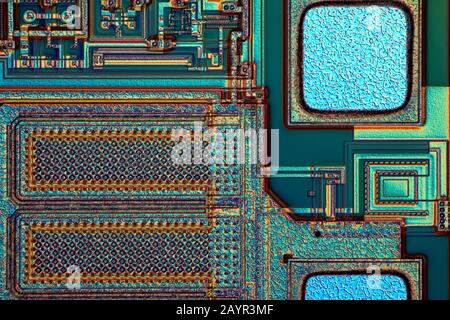 surface of a microchip, Differential interference contrast picture, silicon wafer Stock Photo