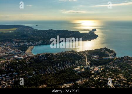 playa Santa Ponsa in backlight, 04.01.2020, aerial view, Spain, Balearic Islands, Majorca, Calvia Stock Photo