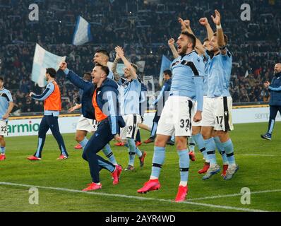 Rome, Italy. 17th Feb, 2020. players of Lazio celebrates at the end the Italian Serie A soccer match between SS Lazio and Inter Milan at Olimpico stadium Credit: Ciro De Luca/ZUMA Wire/Alamy Live News Stock Photo
