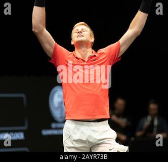 Hempstead, NY - February 16, 2020: Kyle Edmund of Great Britain reacts after winning final against Andreas Seppi of Italy at ATP 250 New York Open 2020 tennis tournament at Nassau Coliseum Stock Photo