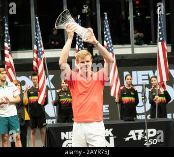 Hempstead, NY - February 16, 2020: Kyle Edmund of Great Britain poses after winning final against Andreas Seppi of Italy at ATP 250 New York Open 2020 tennis tournament at Nassau Coliseum Stock Photo