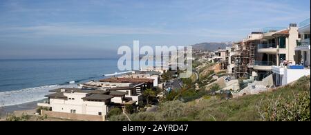 Panorama of new building construction and luxury homes along Strands Beach in Dana Point, Orange County, California
