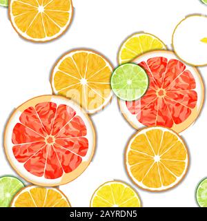 Vector illustration of a grapefruit orange lemon and lime slice seamless pattern Stock Vector