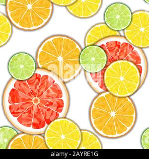 Vector illustration of a grapefruit orange lemon and lime slice seamless pattern Stock Vector