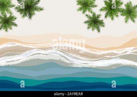 Tropical beach vector illustration. Sand and soft waves Stock Vector