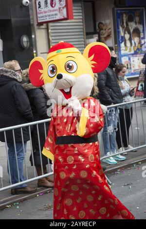 The Chinese New Year Parade welcomed in the Year of the Rat in 2020 down East Broadway and up Eldridge Street in Chinatown in New York City. Stock Photo