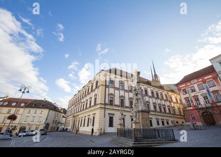 BRNO, CZECHIA - NOVEMBER 4, 2019:  Brno Cathedral of saints peter and paul, or Petrov, seen from Zelny Trh square. Also called katedrala svateho petra Stock Photo