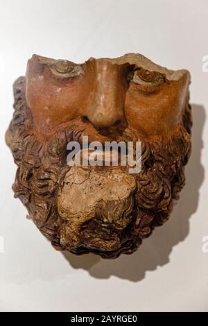 Palatine Museum, Museo Palatino, terracotta bearded male head, late 4th early 3rd century BC artefact, from Palatine Hill Auguratorium, Rome, Italy Stock Photo