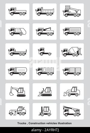 trucks , construction vehicles illustration Stock Vector