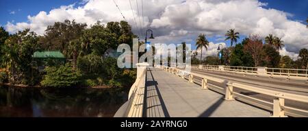 Bonita Springs, Florida, USA – February 15, 2020: Bridge leading to the Everglades Wonder Gardens in Bonita Springs, Florida Stock Photo