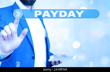 Handwriting text writing Payday. Conceptual photo a day on which someone is paid or expects to be paid their wages Stock Photo