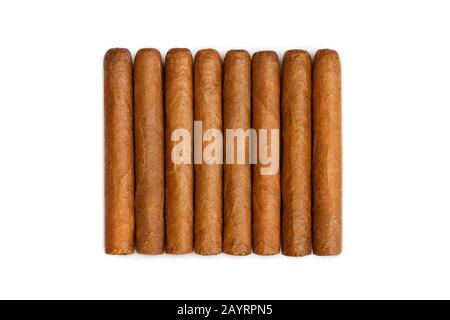 Havana cigars set isolated on white. Real expensive Cuban cigars. Stock Photo