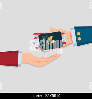 hand over passport with the tickets isolated vector illustration Stock Vector