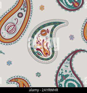 Hand drawn paisley seamless pattern, vector background Stock Vector