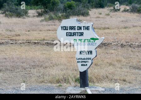 The Equator sign and marking in the Ol Pejeta Conservancy in Kenya. Stock Photo