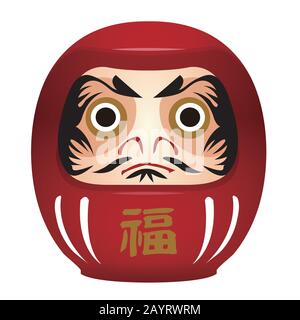 Daruma Red Traditional Japan Doll Talisman with Angry Face, Geld Elements  in Cartoon Style Isolated on White Background. Stock Vector - Illustration  of prayer, japan: 274044240