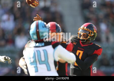 February 16, 2020: LA Wildcats quarterback Josh Johnson (8) makes a pass attempt in the game between Dallas Renegades and Los Angeles Wildcats, Dignity Health Sports Park, Carson, CA. Peter Joneleit/ CSM Stock Photo
