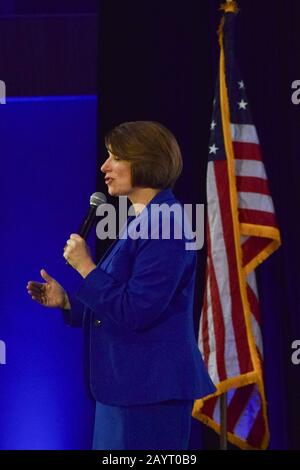 Las Vegas, United States. 16th Feb, 2020. Democratic canidate Amy Kobuchar discusses American infrastructure at Moving America Forward, Presidential candiate forum inside UNLV Student Union on February 16, 2020 in Las Vegas, Nevada. Credit: The Photo Access/Alamy Live News Stock Photo