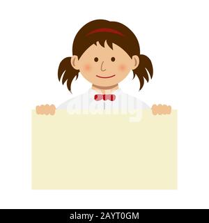 Woman holding a paper Board (placard) illustration Stock Vector