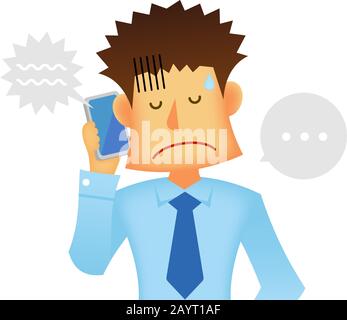 Businessman being scolded by boss (or client) on the phone. Flat vector illustration (Young asian businessman) Stock Vector