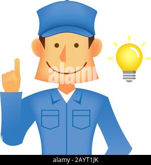 Young asian (Japanese, Korean etc.) blue collar worker (upper body) vector illustration (engineer,repairman,mechanic,delivery man etc.) / inspiration, Stock Vector