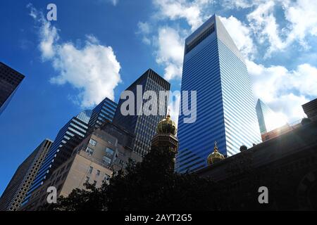 Seagram building, Citigroup Center, modern and contemporary New york Skyscraper office towers and tips of the Central Synagogue from lexington Avenue Stock Photo