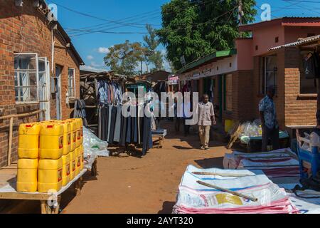 Entrance to the market in the small town of Zomba in Malawi. Stock Photo