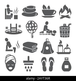 Sauna icons set on white background Stock Vector