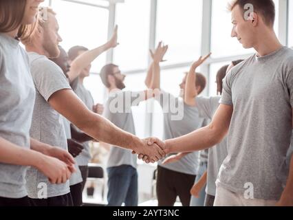 leaders of the two teams greet each other Stock Photo