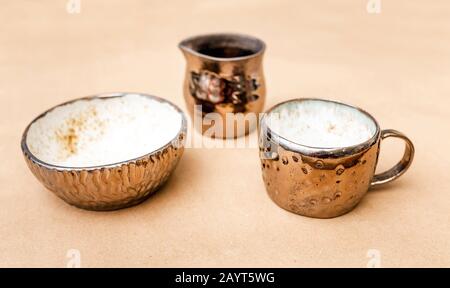 Decorative ceramic handmade pottery objects Stock Photo
