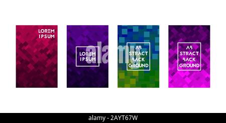 Cards set with geometry square texture. Vector illustration. Pink, purple, green, blue violet Stock Vector