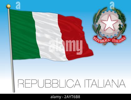 Italy official national flag and coat of arms, European Union, vector illustration Stock Vector