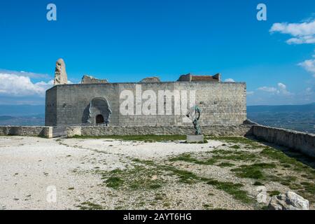 The Chateau de Lacoste in the hillside village of Lacoste in the Luberon in the Provence-Alpes-Côte d'Azur region in southeastern France. Stock Photo