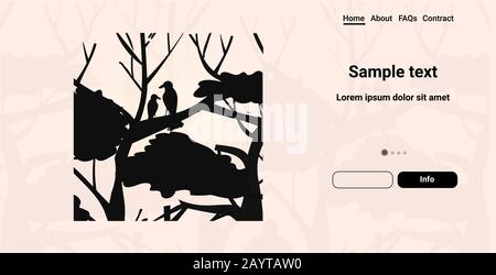 trees and birds silhouettes bushfire natural disaster concept pray for Australia horizontal copy space vector illustration Stock Vector