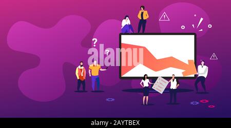 stressed businesspeople stopping economic arrow falling down financial ...