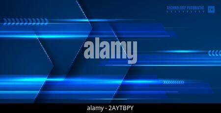 Abstract technology futuristic concept blue geometric hexagon with horizontal light line on dark blue background. Vector illustration Stock Vector