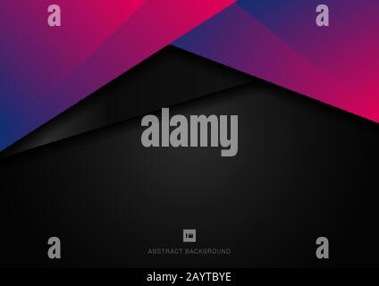 Abstract template blue and pink vibrant color geometric triangle overlap layer on black background. Vector illustration Stock Vector
