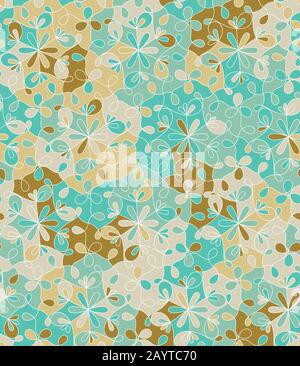 pastel colored mosaic ornament seamless vector pattern with rosettes in aqua blue and yellow Stock Vector