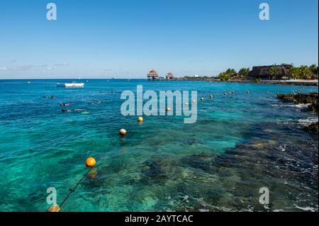 People snorkeling at Cozumel Chankanaab National Park on Cozumel Island near Cancun in the state of Quintana Roo, Yucatan Peninsula, Mexico. Stock Photo