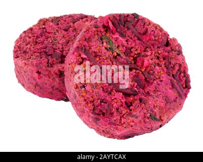 Raw vegan beetroot burgers isolated on a white background Stock Photo