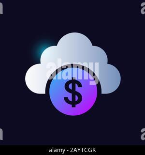 cloud computing concept dollar symbol glowing neon icon banking icons for ui and ux website or mobile app vector illustration Stock Vector