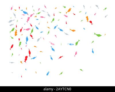 Confetti of light backgrounds. Confetti new background cool. Colored hand drawn fish creative. Stock Vector