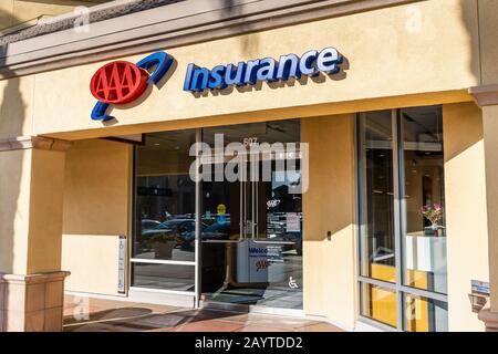 Feb 14, 2020 Milpitas / CA / USA - AAA Insurance office in South San Francisco Bay Area; The American Automobile Association (AAA – pronounced 'Triple Stock Photo