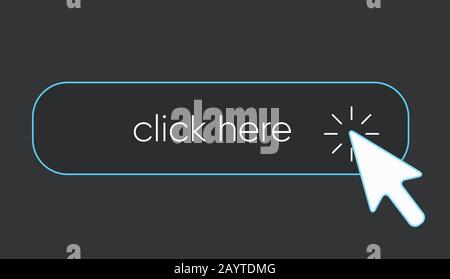 Click here banner. Web button with action of hand pointer. Click here, UI button concept. Vector Stock Vector
