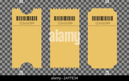 Blank tickets mockup for entrance to the concert. Set of empty ticket templates isolated on transparent background. Vector Stock Vector