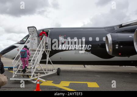 A plane flying tourists from Punta Arenas to King George Island in the South Shetland islands for an Antarctic tourism trip. Stock Photo