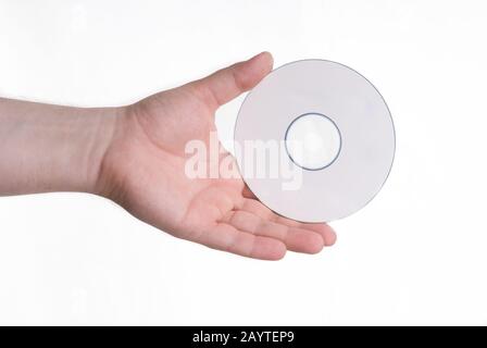 Laser disk in a male hand Stock Photo